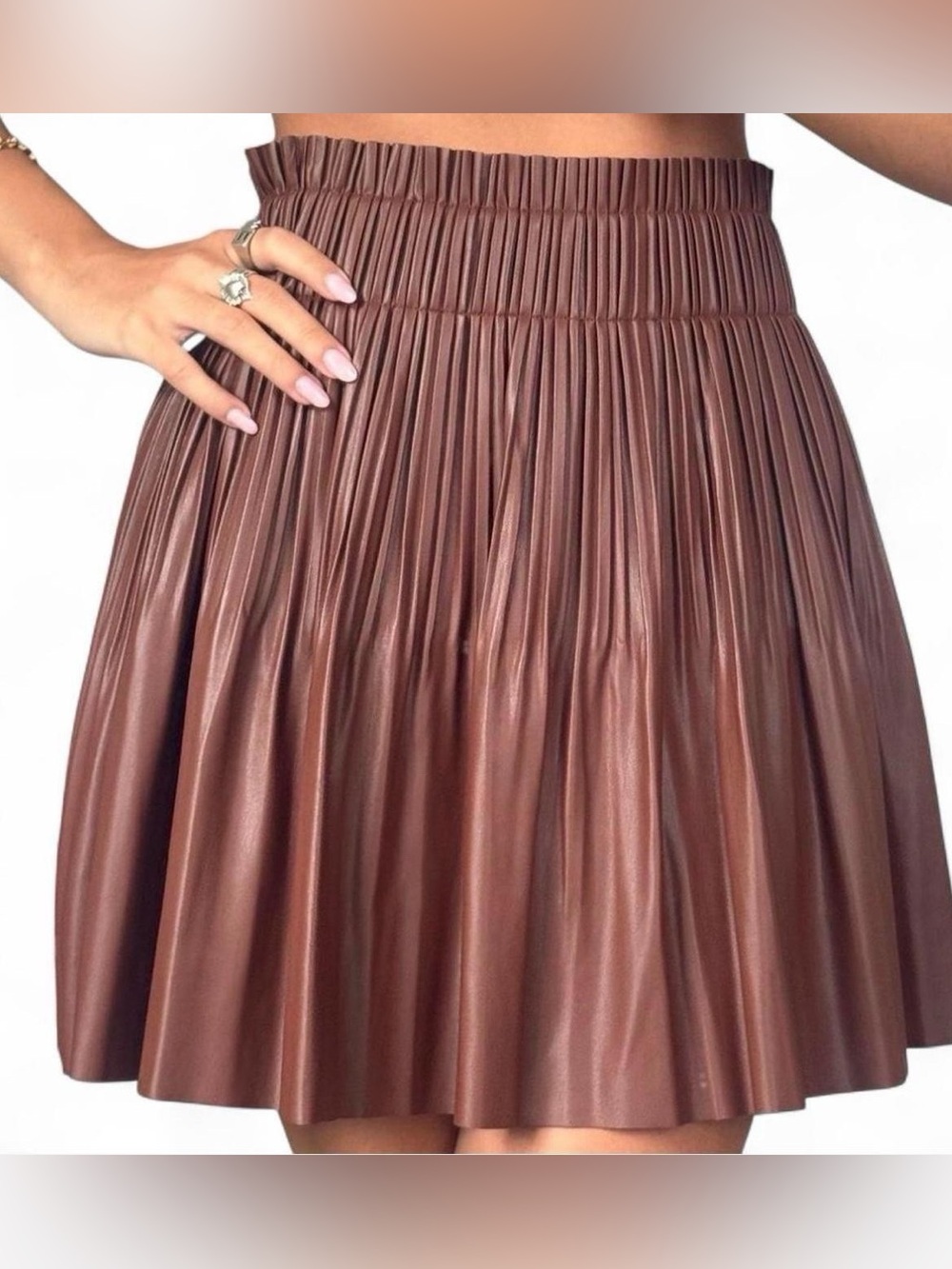 7 For All Mankind Brown Pleated Faux Leather Skater Skirt Size M NEW